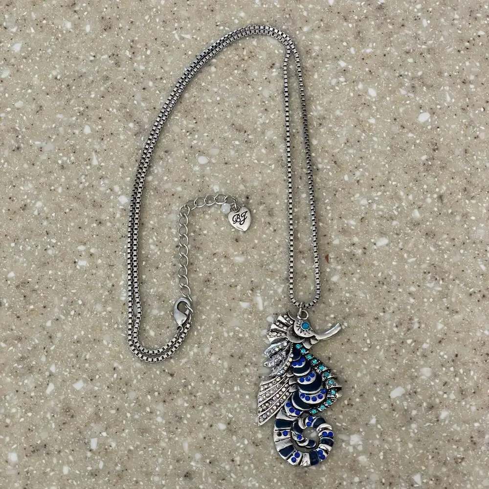 Betsey Johnson Crystal & Silvertone Seahorse Long Pendant Necklace